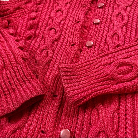 Vintage 50s Pink Irish Wool Knit Bubblegum Cardigan Sweater - Picture 4 of 7